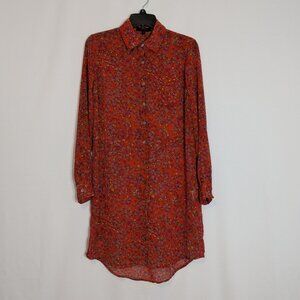 JESSICA SIMPSON Red Floral Sheer Chiffon Long Sleeve Straight Shirt Dress Size S
